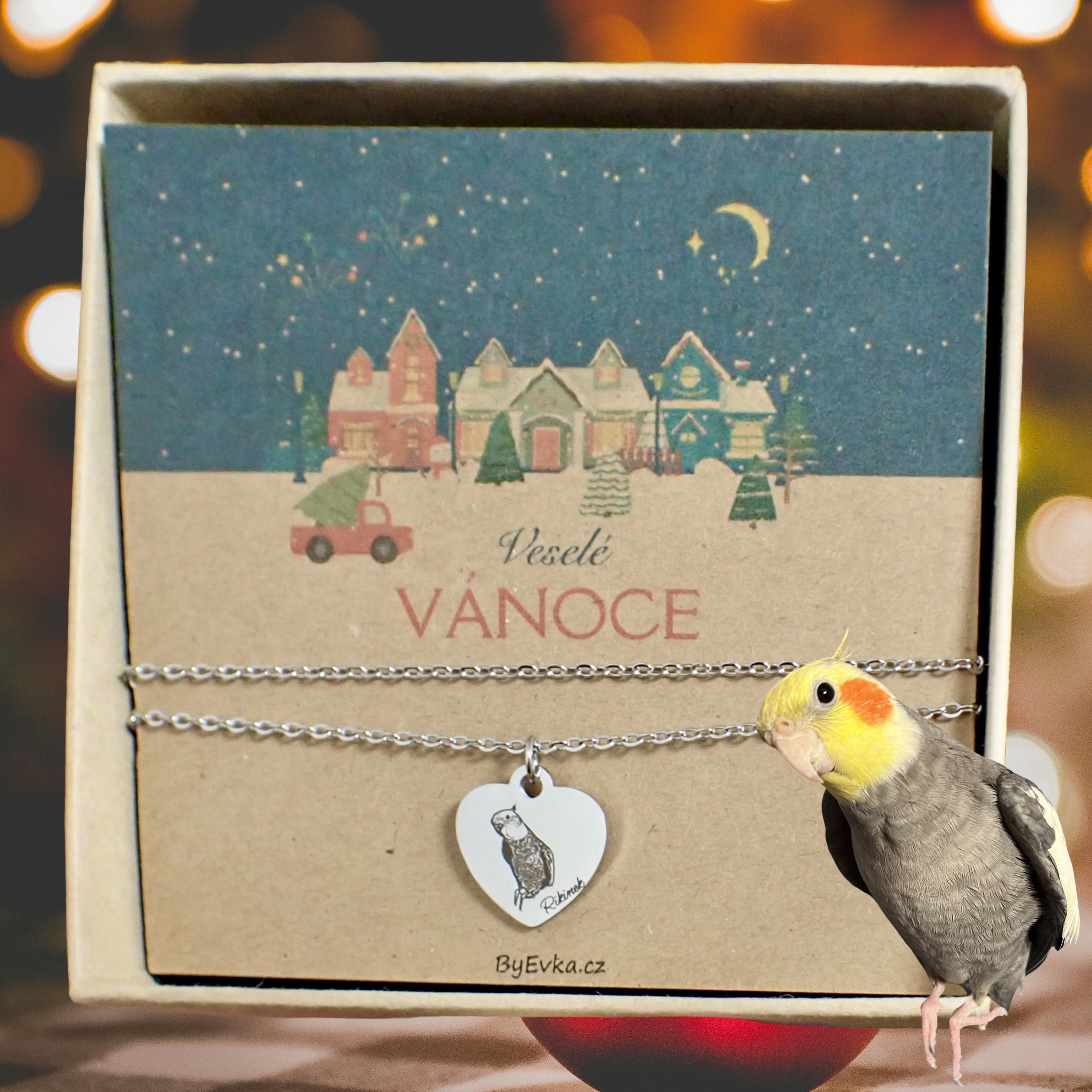 By Evka - stříbrný řetízek na krk s gravírováním - papoušek - dárek  (4)